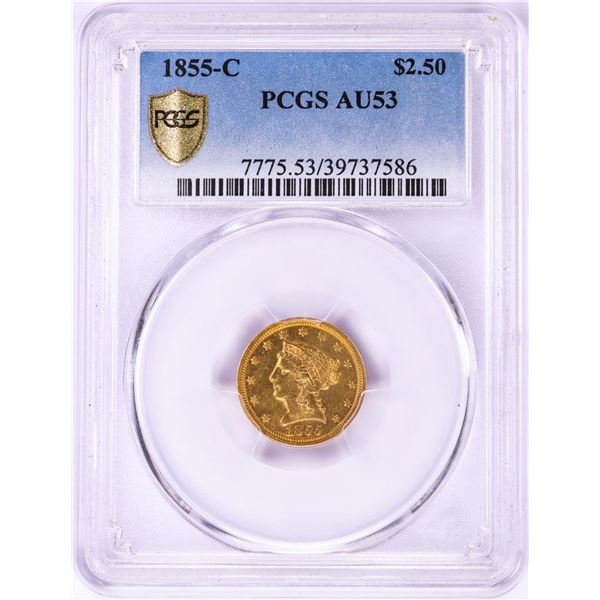 1855-C $2 1/2 Liberty Head Quarter Eagle Gold Coin PCGS AU53