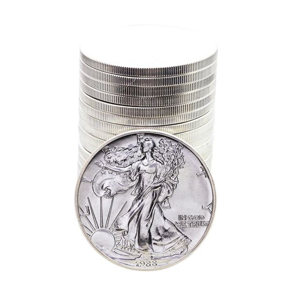 Roll of (20) Brilliant Uncirculated 1988 $1 American Silver Eagle Coins