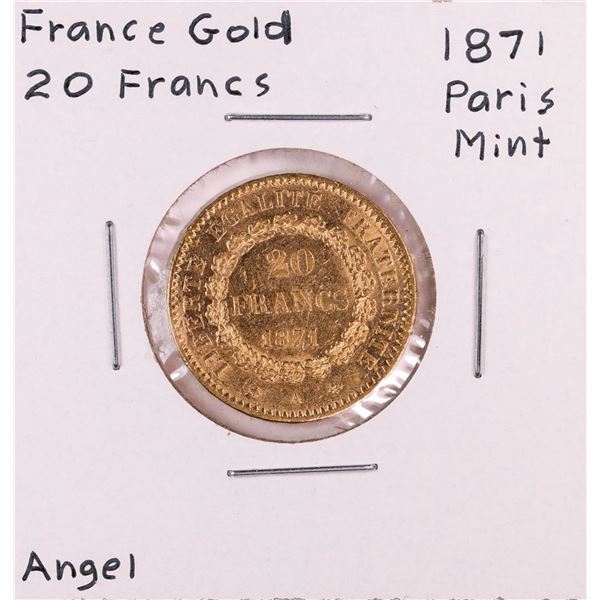 1871 Paris Mint France 20 Francs Gold Coin