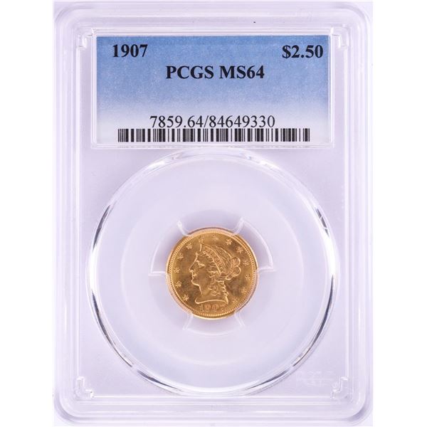 1907 $2 1/2 Liberty Head Quarter Eagle Gold Coin PCGS MS64