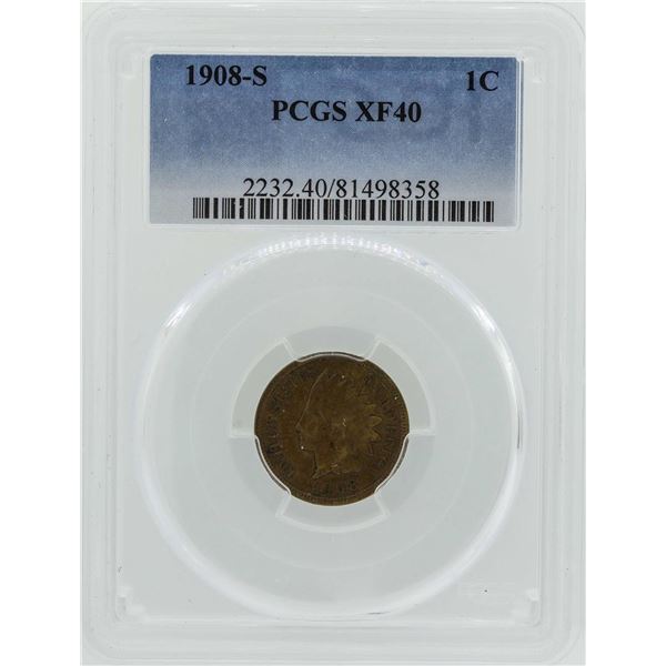 1908-S Indian Head Penny Coin PCGS XF40