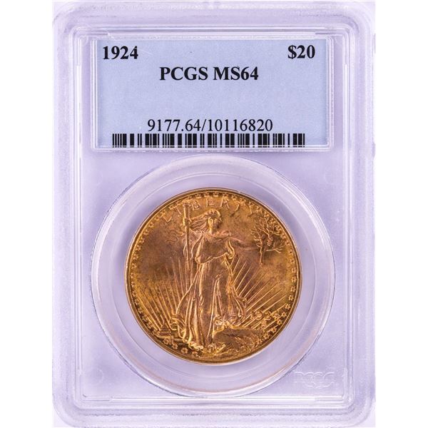 1924 $20 St. Gaudens Double Eagle Gold Coin PCGS MS64