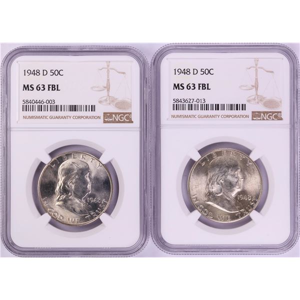 Lot of (2) 1948-D Franklin Half Dollar Coins NGC MS63FBL