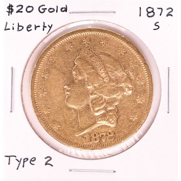 1872-S $20 Type 2 Liberty Head Double Eagle Gold Coin