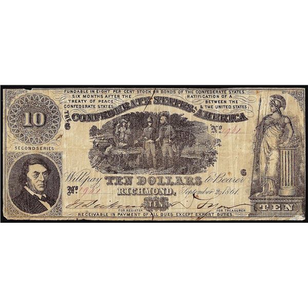 1861 $10 Confederate States of America Note