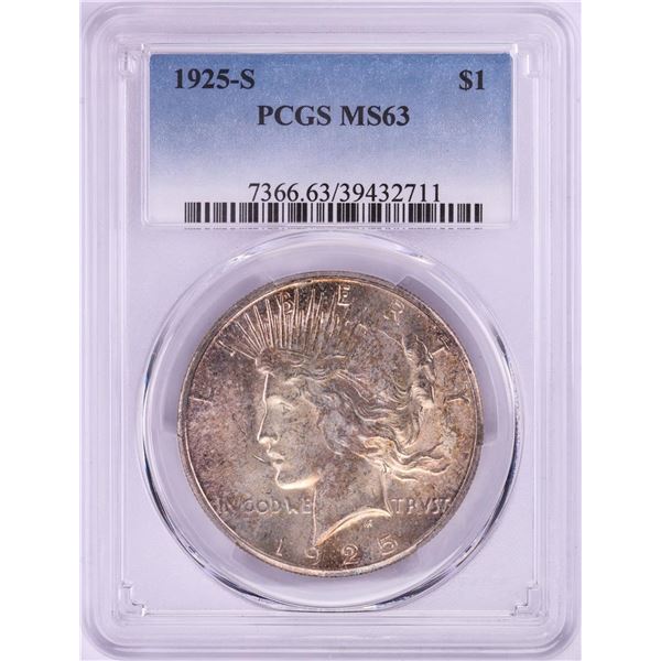 1925-S $1 Peace Silver Dollar Coin PCGS MS63