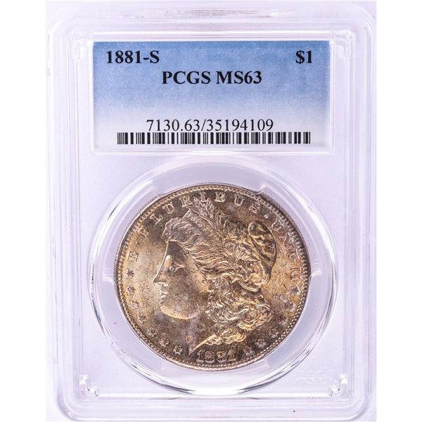 1881-S $1 Morgan Silver Dollar Coin PCGS MS63 Nice Toning