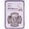 Image 1 : 1922 $1 Peace Silver Dollar Coin NGC MS64