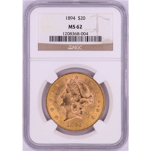 1894 $20 Liberty Head Double Eagle Gold Coin NGC MS62