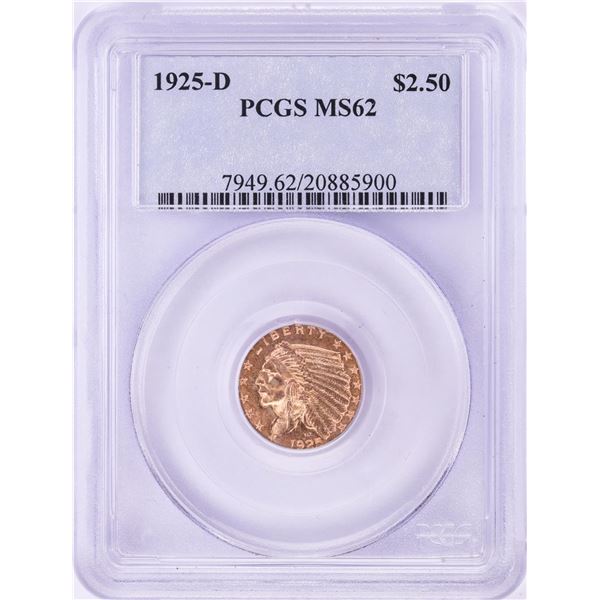 1925-D $2 1/2 Indian Head Quarter Eagle Gold Coin PCGS MS62