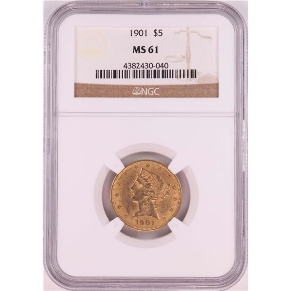 1901 $5 Liberty Head Half Eagle Gold Coin NGC MS61