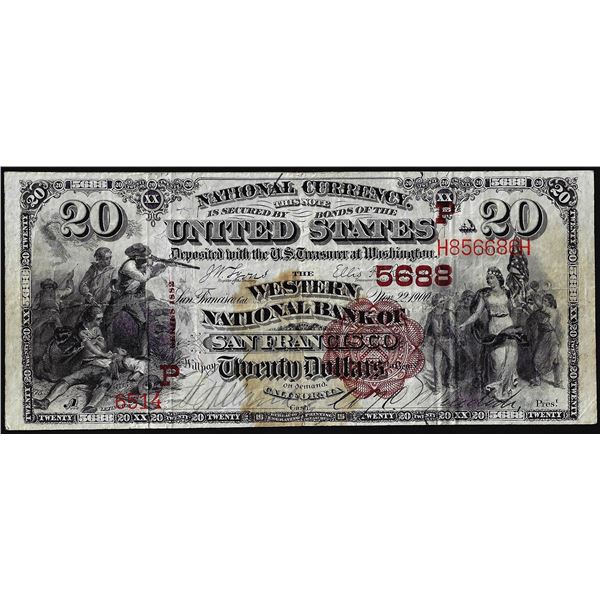1882 $20 BB Western NB of San Francisco, CA CH# 5688 National Currency Note