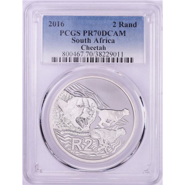 2016 Proof South Africa 2 Rand Cheetah Silver Coin PCGS PR70DCAM