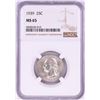 Image 1 : 1939 Washington Quarter Coin NGC MS65