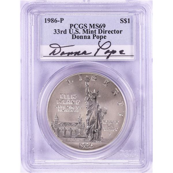 1986-P $1 Statue of Liberty Commemorative Silver Dollar Coin PCGS MS69 Signed Label