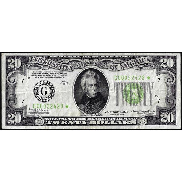 1934 $20 Federal Reserve STAR Note Chicago