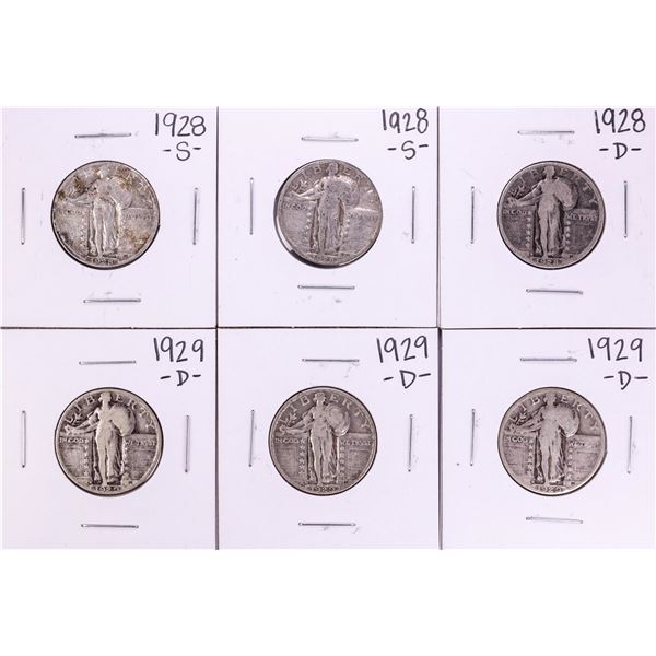 Lot of (6) 1928-1929 Standing Liberty Quarter Coins