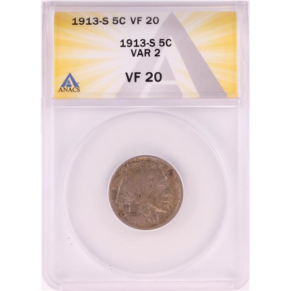 1913-S Type 2 Buffalo Nickel Coin ANACS VF20