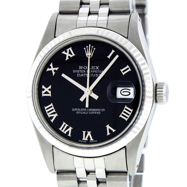 Rolex Men's Stainless Steel Black Roman Datejust 36MM Wristwatch Datejust