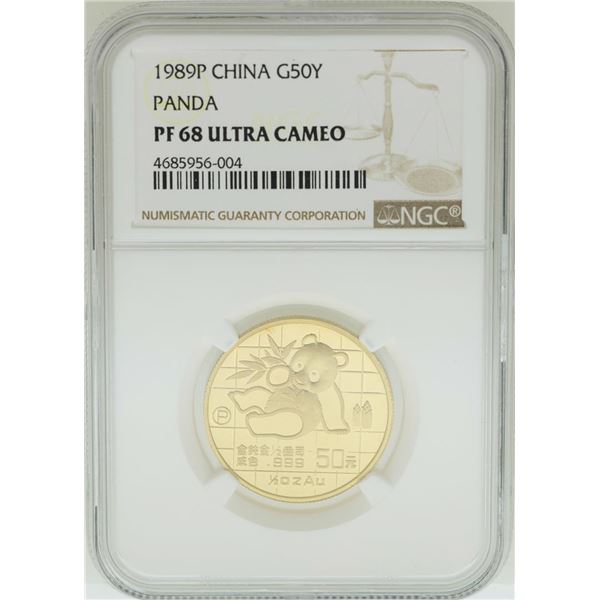 1989P China 50 Yuan Panda Gold Coin NGC PF68 Ultra Cameo