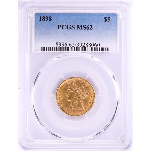 1898 $5 Liberty Head Half Eagle Gold Coin PCGS MS62