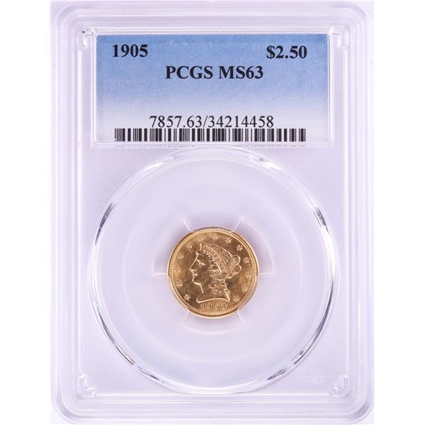 1905 $2 1/2 Liberty Head Quarter Eagle Gold Coin PCGS MS63