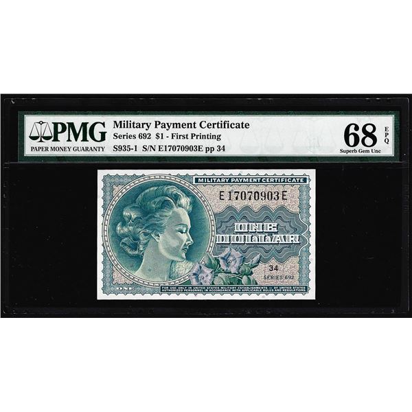 Series 692 $1 Military Payment Certificate Note PMG Superb Gem Unc 68EPQ