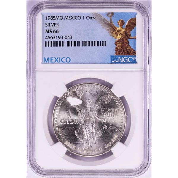 1985Mo Mexico 1 Onza Libertad Silver Coin NGC MS66