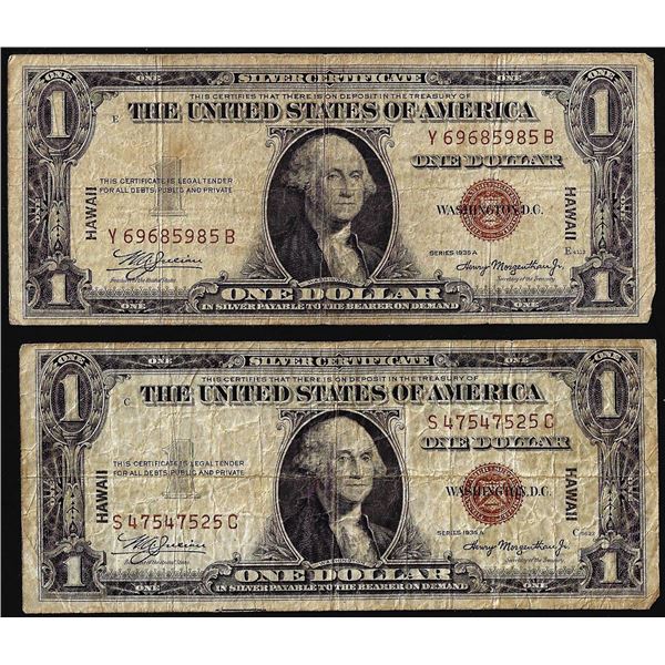 Lot of (2) 1935A $1 Hawaii WWII Emergency Issue Silver Certificate Notes