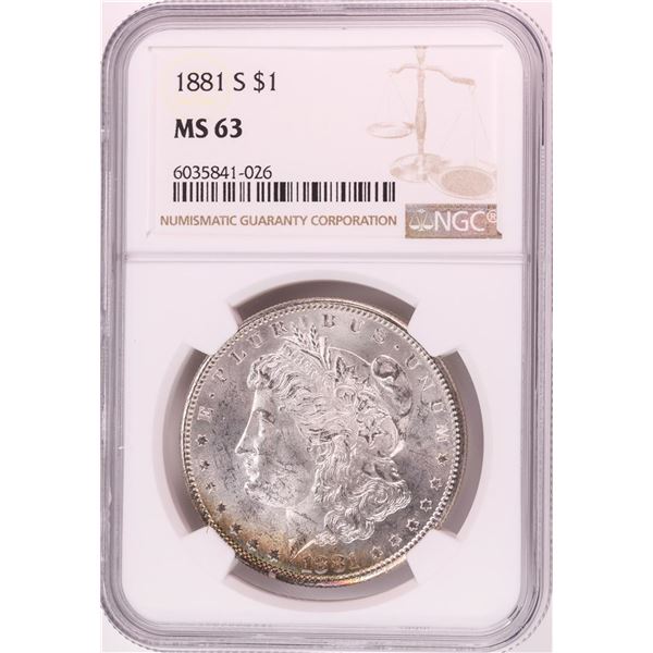 1881-S $1 Morgan Silver Dollar Coin NGC MS63 Nice Toning