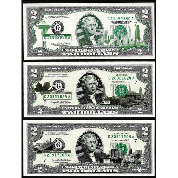 Lot of (3) 2003A $2 Federal Reserve Notes Colorized