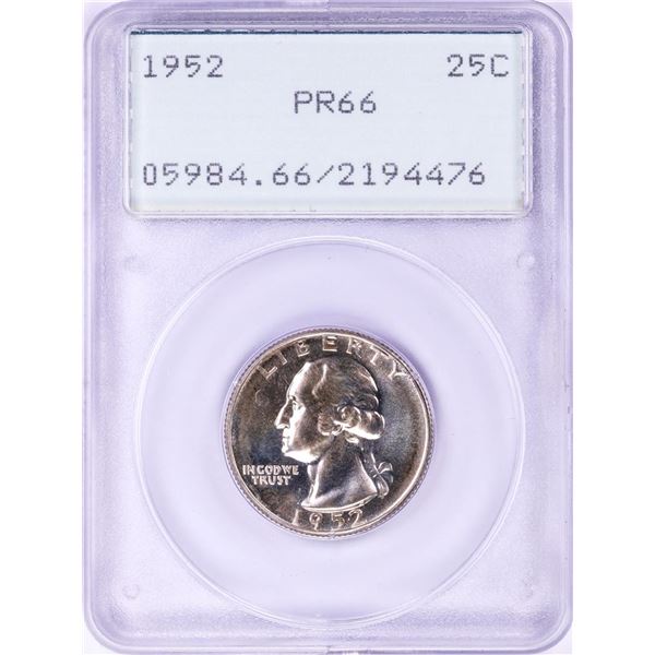 1952 Proof Washington Quarter Coin PCGS PR66 Green Rattler Holder