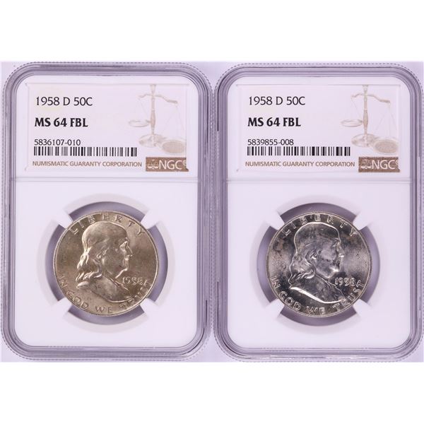 Lot of (2) 1958-D Franklin Half Dollar Coins NGC MS64FBL