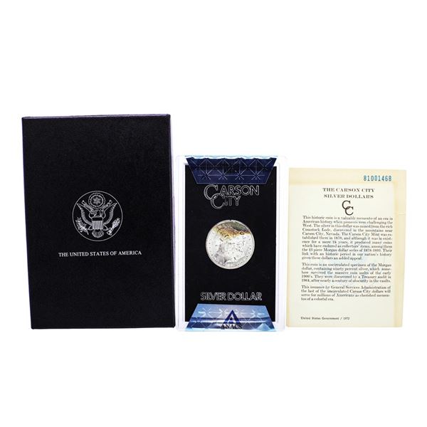 1881-CC $1 Morgan Silver Dollar Coin GSA Hoard ANACS MS63 w/Box & COA Amazing Toning