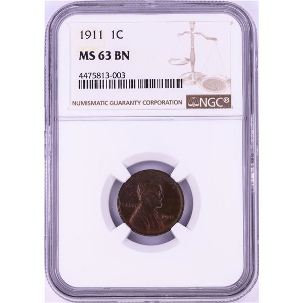 1911 Lincoln Wheat Cent Coin NGC MS63BN