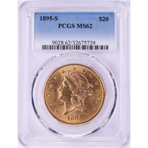 1895-S $20 Liberty Head Double Eagle Gold Coin PCGS MS62