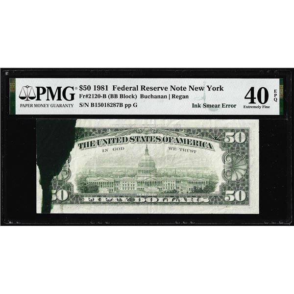 1981 $50 Federal Reserve Note Ink Smear Error PMG Extremely Fine 40EPQ