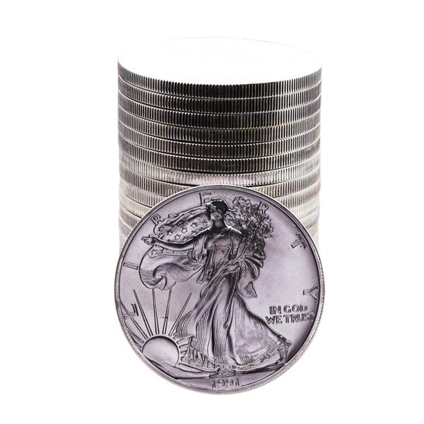 Roll of (20) Brilliant Uncirculated 1991 $1 American Silver Eagle Coins