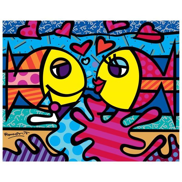 Romero Britto "New Deeply In Love" Print Giclee on Canvas
