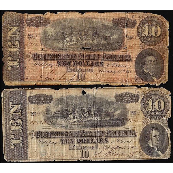 Lot of (2) 1864 $10 Confederate States of America Notes