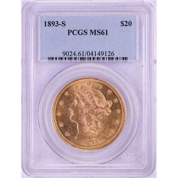 1893-S $20 Liberty Head Double Eagle Gold Coin PCGS MS61