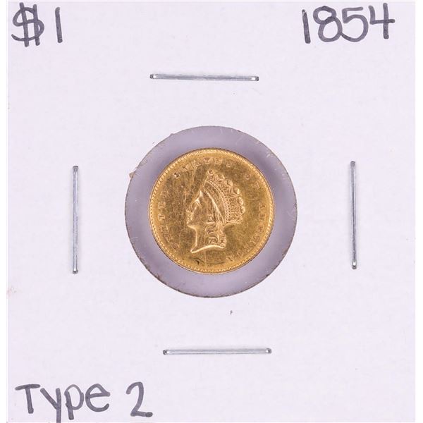 1854 Type 2 $1 Indian Princess Head Gold Dollar Coin