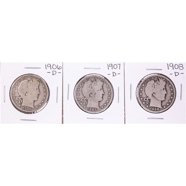 Lot of 1906-D to 1908-D Barber Half Dollar Coins
