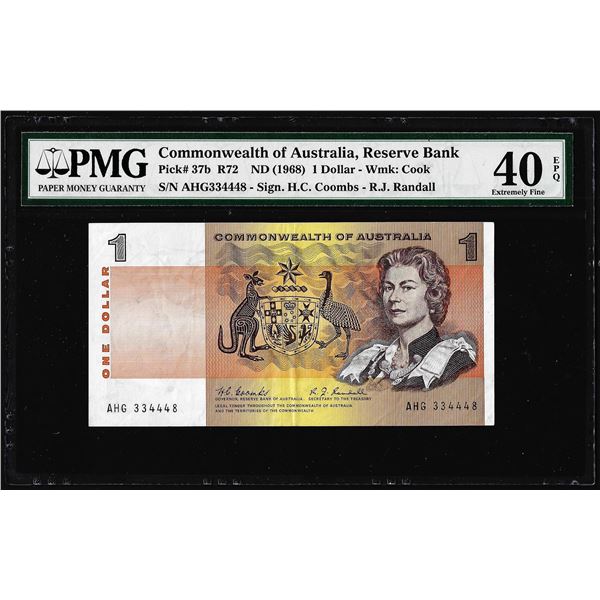 1968 Commonwealth of Australia 1 Dollar Note Pick# 37b PMG Extremely Fine 40EPQ