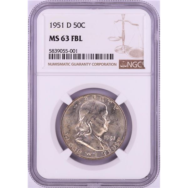 1951-D Franklin Half Dollar Coin NGC MS63FBL
