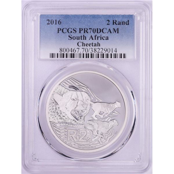 2016 Proof South Africa 2 Rand Cheetah Silver Coin PCGS PR70DCAM