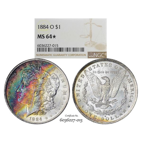 1884-O $1 Morgan Silver Dollar Coin NGC MS64* Star Amazing Toning