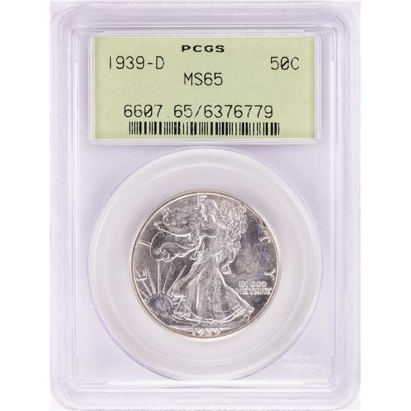 1939-D Walking Liberty Half Dollar Coin PCGS MS65 Old Green Holder