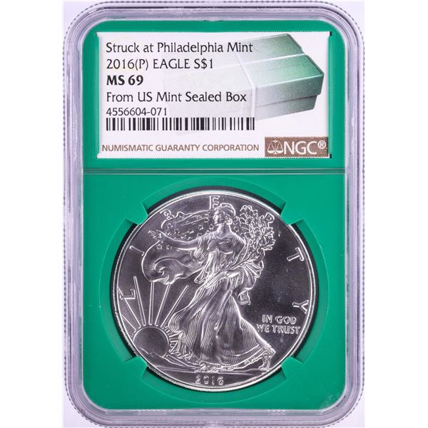 2016(P) $1 American Silver Eagle Coin NGC MS69 from Philadelphia Mint Sealed Box