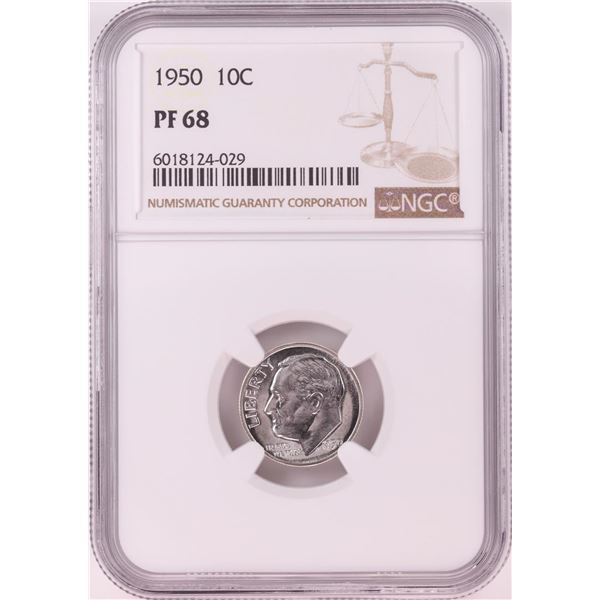 1950 Proof Roosevelt Dime Coin NGC PF68